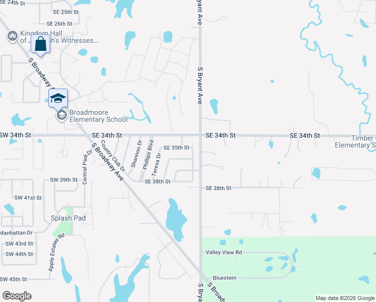 map of restaurants, bars, coffee shops, grocery stores, and more near 3608 Quail Ridge Drive in Moore