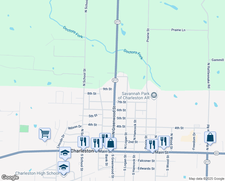 map of restaurants, bars, coffee shops, grocery stores, and more near 715 North Greenwood Street in Charleston