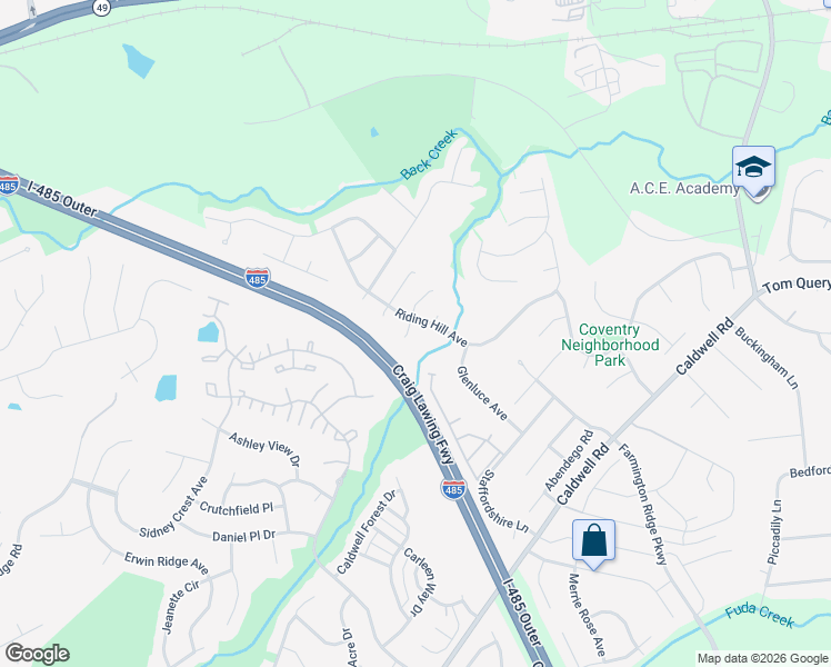 map of restaurants, bars, coffee shops, grocery stores, and more near 13797 Rutherglen Court in Charlotte