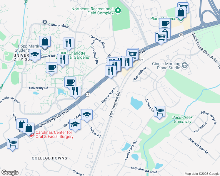 map of restaurants, bars, coffee shops, grocery stores, and more near 1435 Legacy Walk Lane in Charlotte