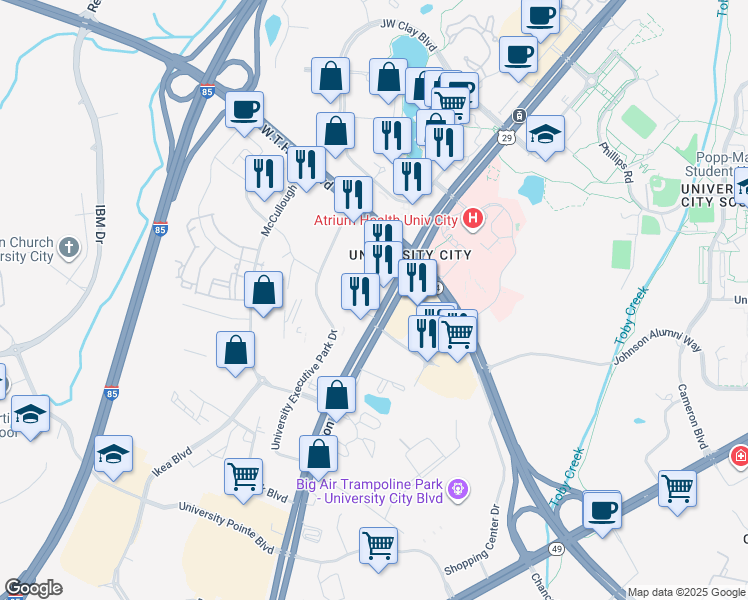 map of restaurants, bars, coffee shops, grocery stores, and more near in Charlotte