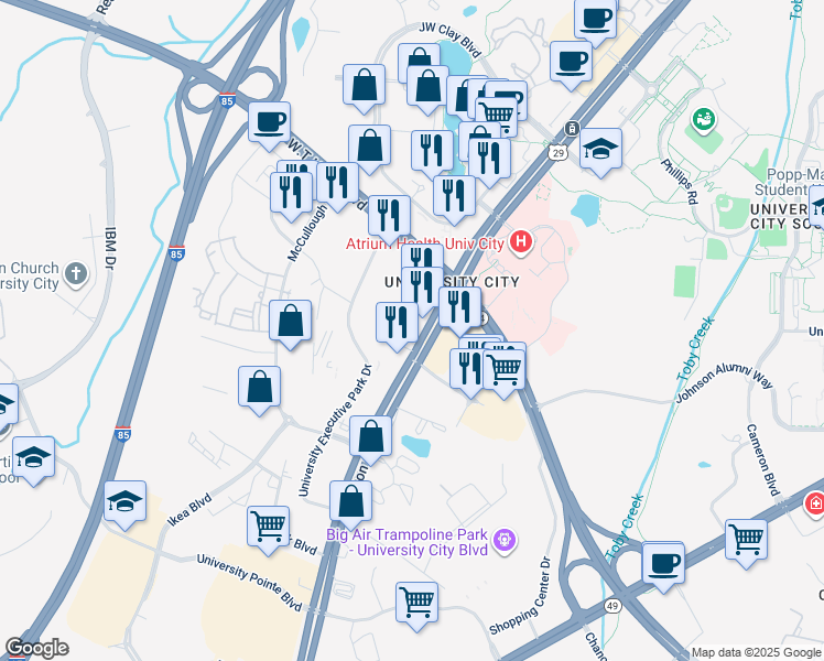 map of restaurants, bars, coffee shops, grocery stores, and more near in Charlotte