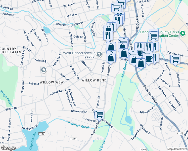 map of restaurants, bars, coffee shops, grocery stores, and more near in Hendersonville