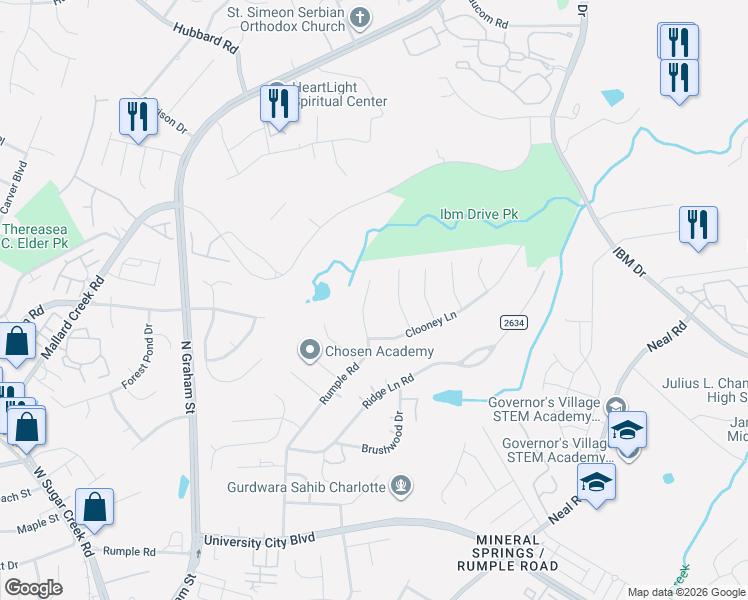 map of restaurants, bars, coffee shops, grocery stores, and more near 7030 Rumple Road in Charlotte