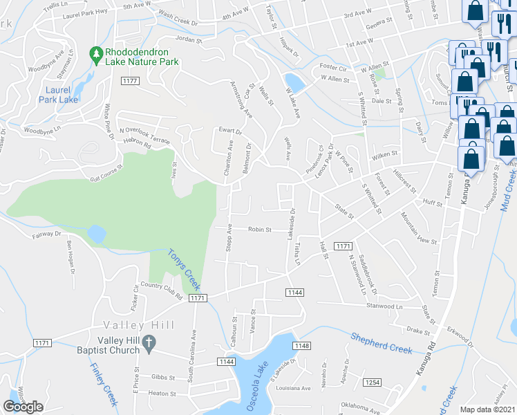 map of restaurants, bars, coffee shops, grocery stores, and more near 73 Crisp Lane in Hendersonville