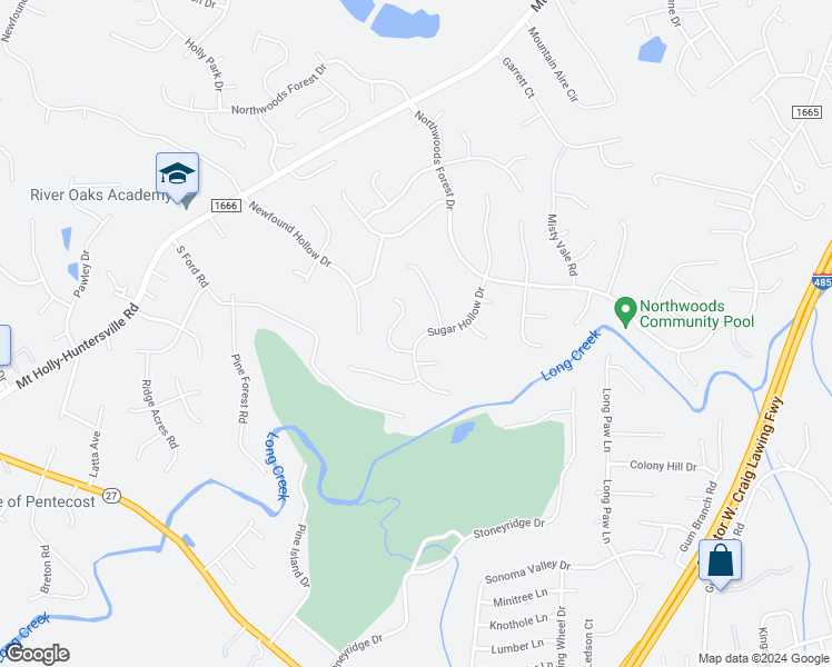 map of restaurants, bars, coffee shops, grocery stores, and more near 1425 Sugar Hollow Drive in Charlotte