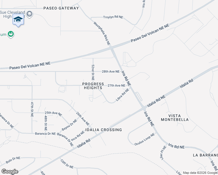 map of restaurants, bars, coffee shops, grocery stores, and more near 5150 27th Avenue Northeast in Rio Rancho