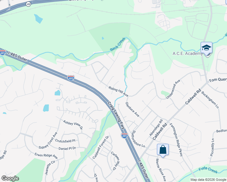 map of restaurants, bars, coffee shops, grocery stores, and more near 13797 Rutherglen Court in Charlotte
