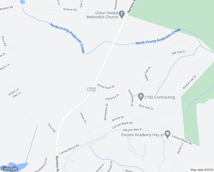 map of restaurants, bars, coffee shops, grocery stores, and more near 105 Wood Point Drive in Lillington