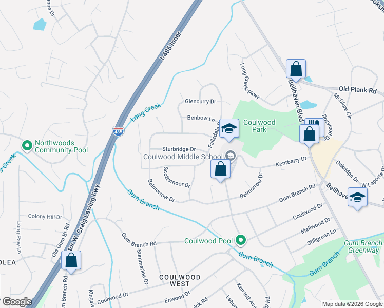 map of restaurants, bars, coffee shops, grocery stores, and more near in Charlotte