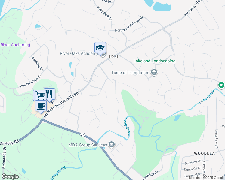 map of restaurants, bars, coffee shops, grocery stores, and more near 10918 Falls Branch Lane in Charlotte