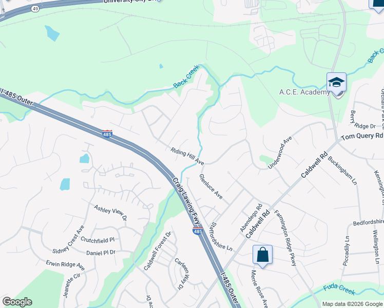 map of restaurants, bars, coffee shops, grocery stores, and more near 4004 Merseyside Court in Charlotte