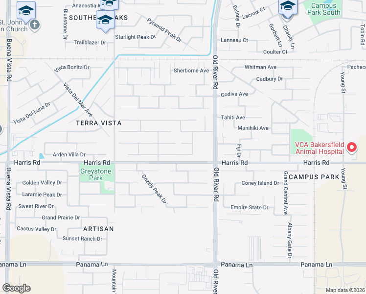 map of restaurants, bars, coffee shops, grocery stores, and more near 9915 Mulligan Ct in Bakersfield