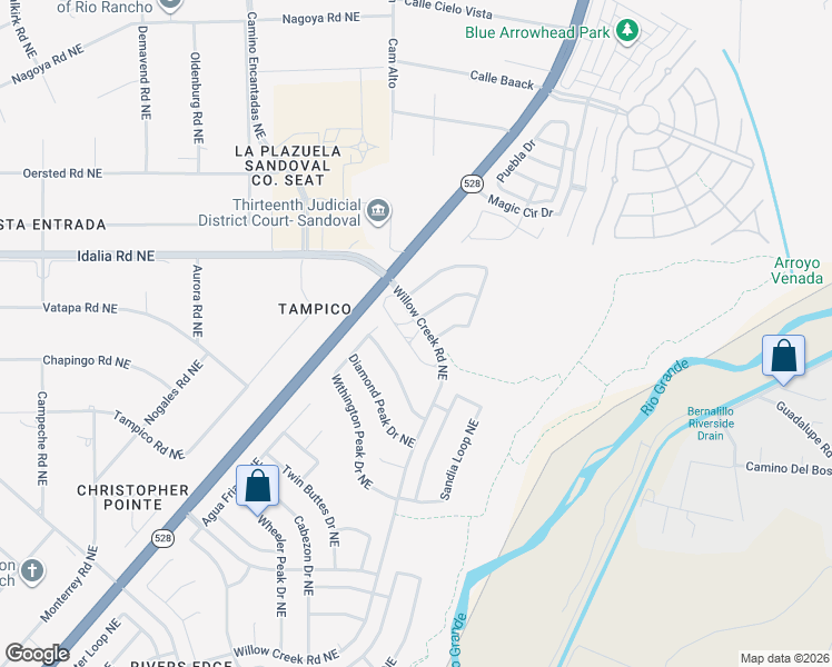 map of restaurants, bars, coffee shops, grocery stores, and more near 2586 Shavano Peak Drive Northeast in Rio Rancho