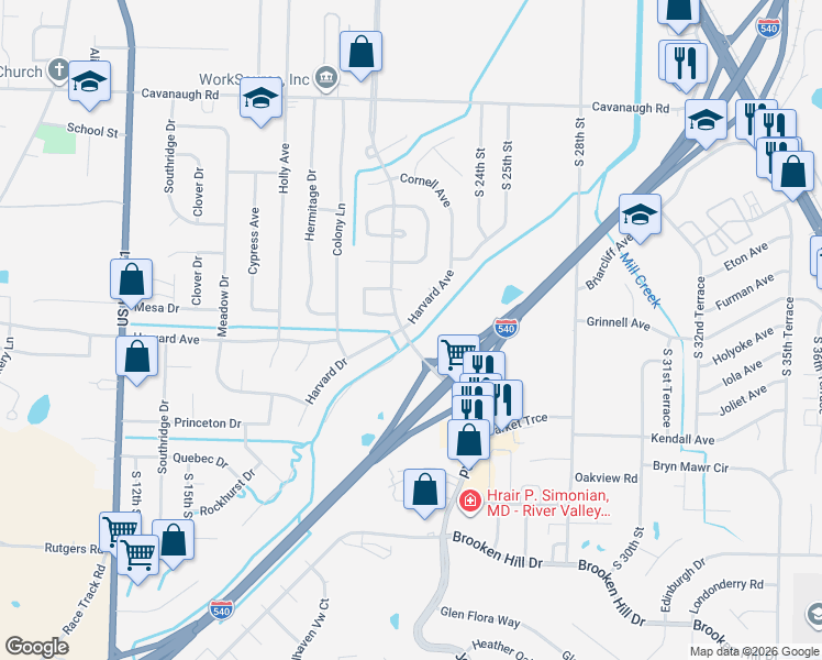 map of restaurants, bars, coffee shops, grocery stores, and more near 200 Harvard Avenue in Fort Smith