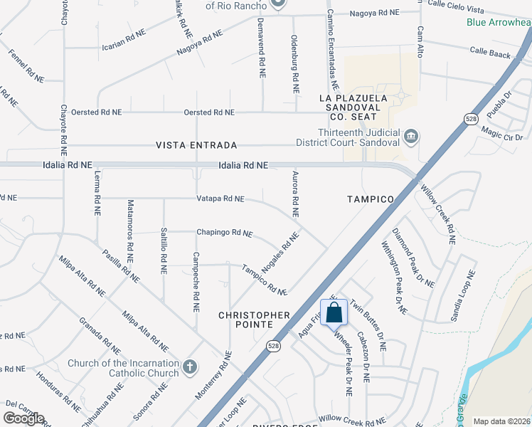 map of restaurants, bars, coffee shops, grocery stores, and more near 7005 Chapingo Road Northeast in Rio Rancho