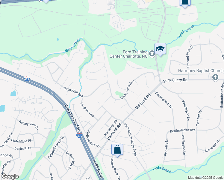map of restaurants, bars, coffee shops, grocery stores, and more near 6216 Underwood Avenue in Charlotte