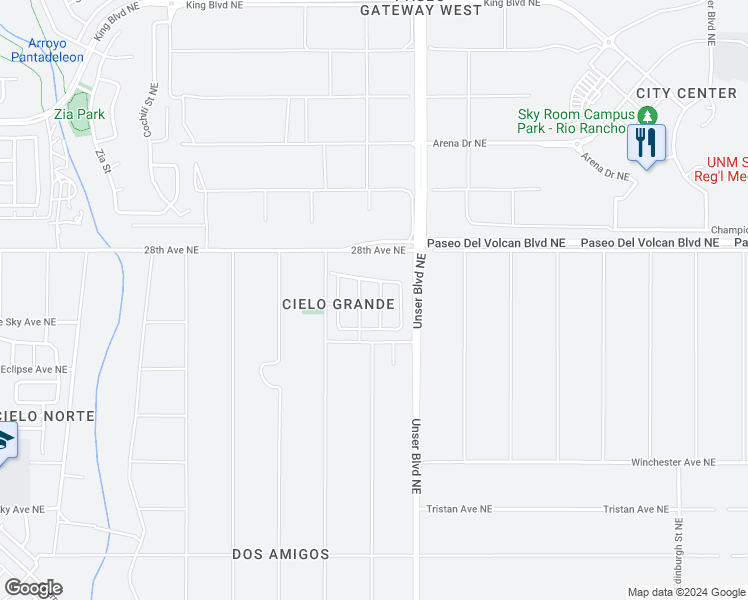 map of restaurants, bars, coffee shops, grocery stores, and more near 2831 Solano Del Sol Drive Northeast in Rio Rancho