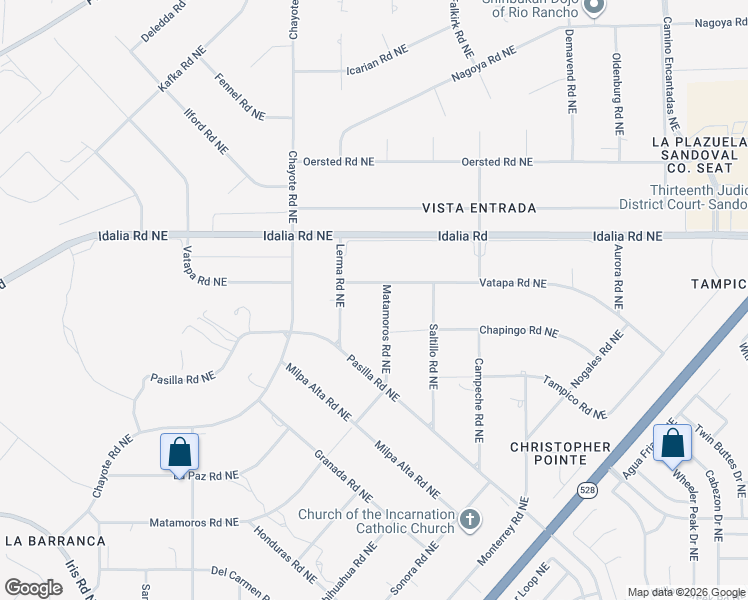 map of restaurants, bars, coffee shops, grocery stores, and more near 6513 Vatapa Road Northeast in Rio Rancho