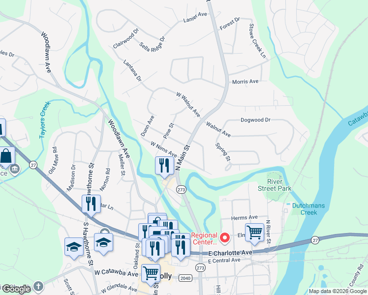 map of restaurants, bars, coffee shops, grocery stores, and more near 423 North Main Street in Mount Holly