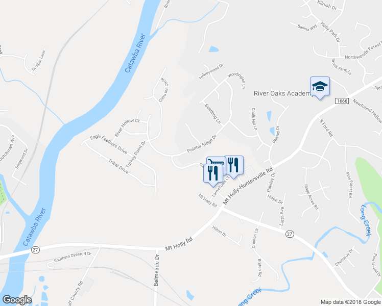 map of restaurants, bars, coffee shops, grocery stores, and more near 11002 Pointer Ridge Drive in Charlotte