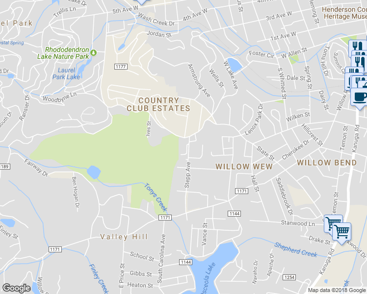 map of restaurants, bars, coffee shops, grocery stores, and more near 1600 Hebron Rd in Hendersonville