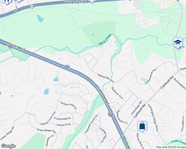 map of restaurants, bars, coffee shops, grocery stores, and more near 4012 Houldsworth Drive in Charlotte