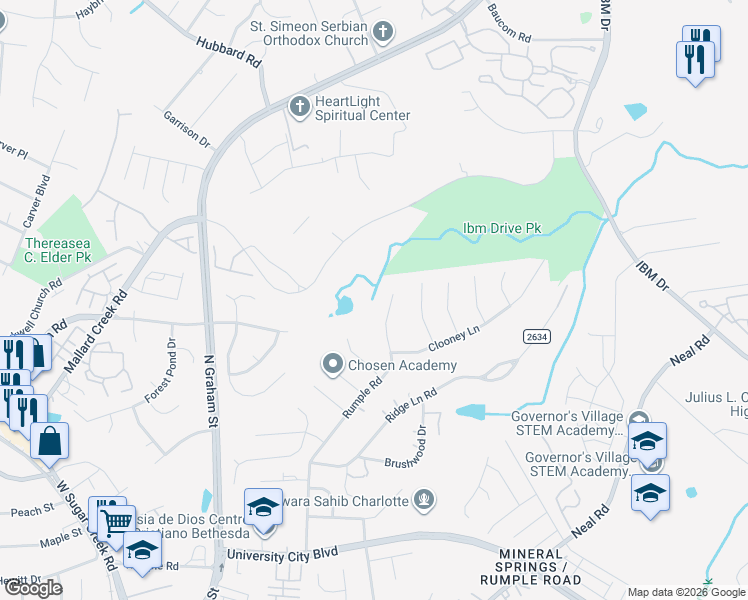 map of restaurants, bars, coffee shops, grocery stores, and more near 7123 Rumple Road in Charlotte