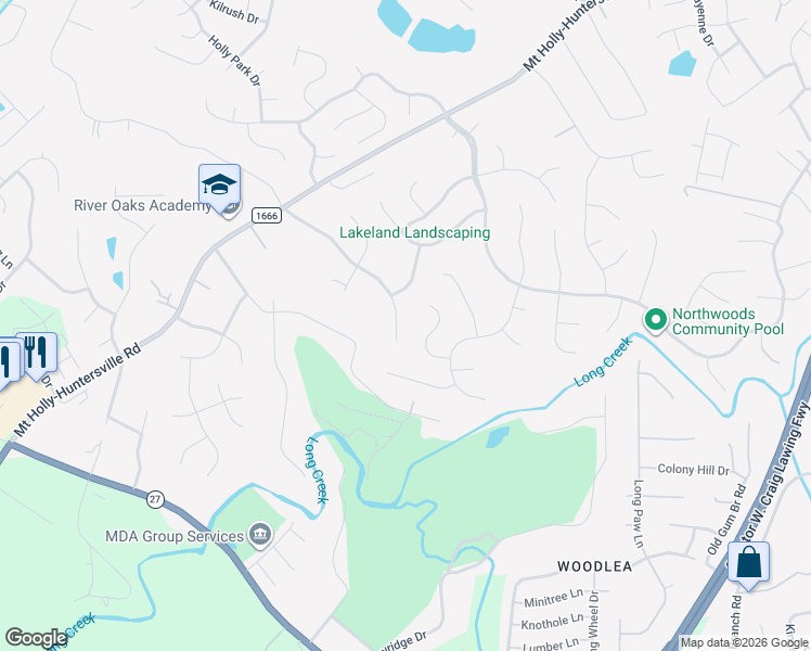 map of restaurants, bars, coffee shops, grocery stores, and more near 1511 Newfound Hollow Drive in Charlotte