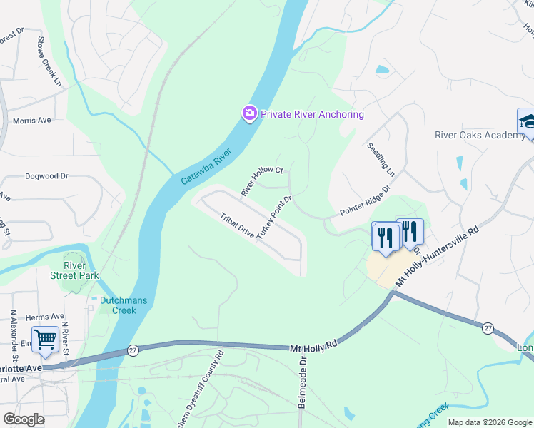map of restaurants, bars, coffee shops, grocery stores, and more near 10211 Turkey Point Dr in Charlotte