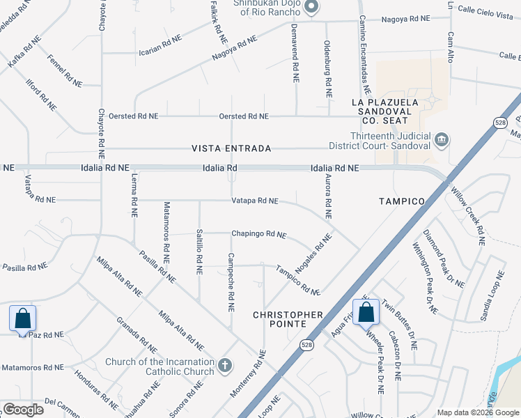 map of restaurants, bars, coffee shops, grocery stores, and more near 6812 Vatapa Road Northeast in Rio Rancho