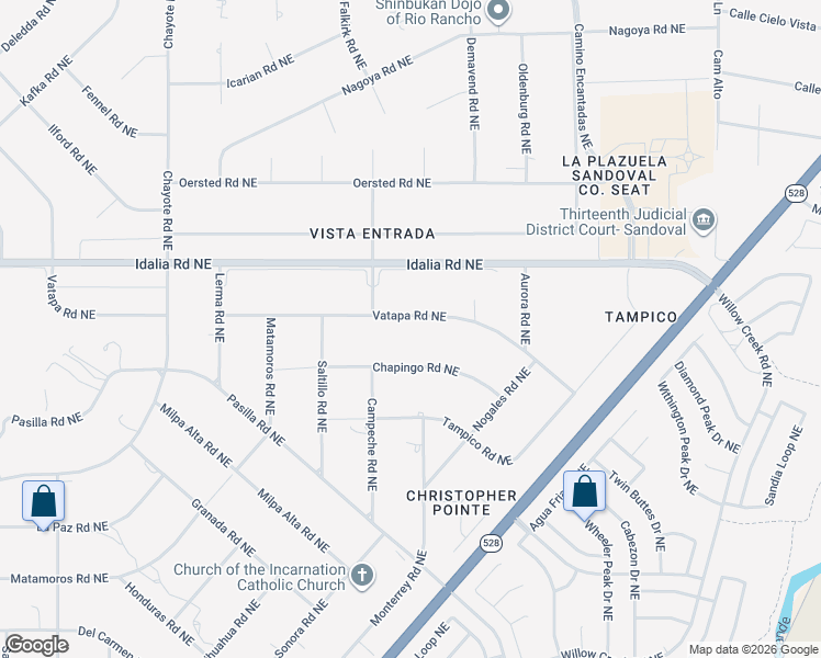 map of restaurants, bars, coffee shops, grocery stores, and more near 6812 Vatapa Road Northeast in Rio Rancho