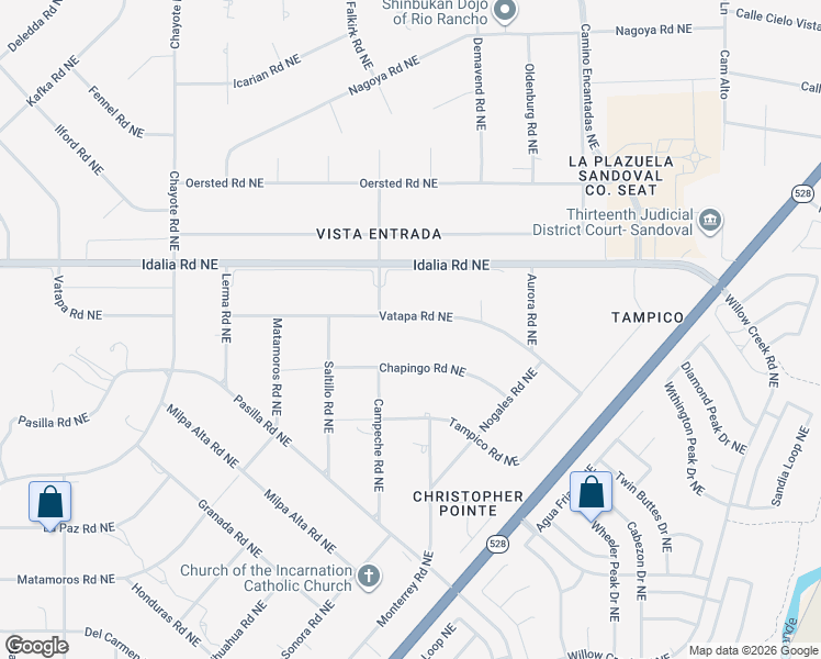map of restaurants, bars, coffee shops, grocery stores, and more near 6812 Vatapa Road Northeast in Rio Rancho