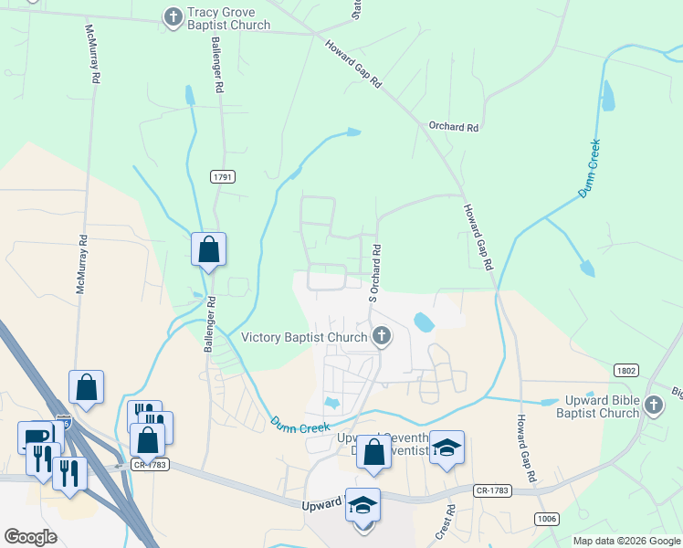 map of restaurants, bars, coffee shops, grocery stores, and more near 129 Summerfield Place in Flat Rock