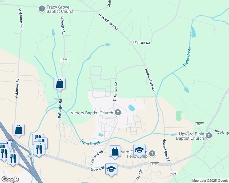 map of restaurants, bars, coffee shops, grocery stores, and more near 29 Cameo Drive in Flat Rock