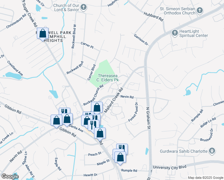 map of restaurants, bars, coffee shops, grocery stores, and more near 6362 Royal Celadon Way in Charlotte