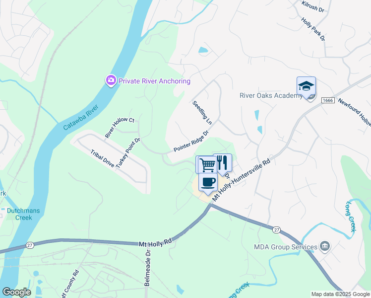 map of restaurants, bars, coffee shops, grocery stores, and more near 11012 Pointer Ridge Drive in Charlotte