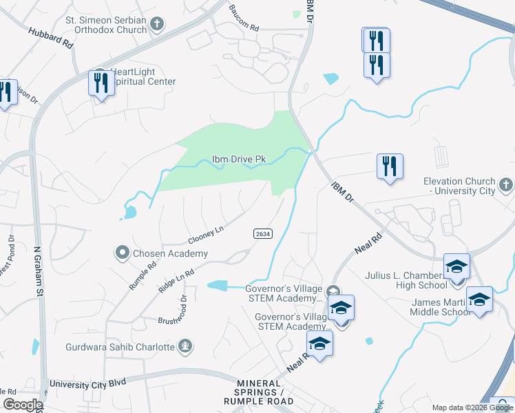 map of restaurants, bars, coffee shops, grocery stores, and more near 1423 Clooney Lane in Charlotte