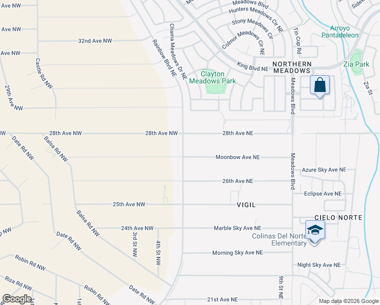 map of restaurants, bars, coffee shops, grocery stores, and more near 501 Moonbow Avenue Northeast in Rio Rancho