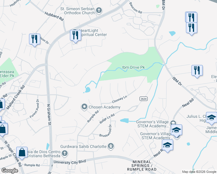 map of restaurants, bars, coffee shops, grocery stores, and more near 1411 Olde Justin Place in Charlotte