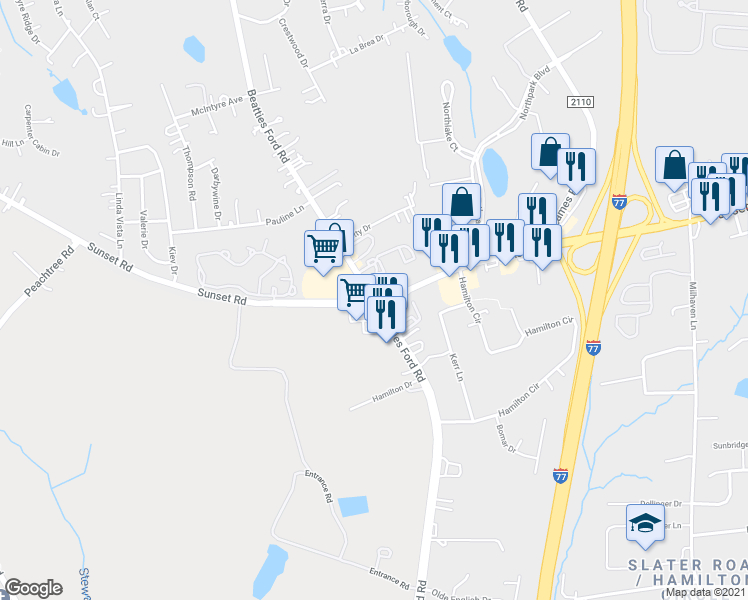 map of restaurants, bars, coffee shops, grocery stores, and more near 5081 Beatties Ford Road in Charlotte