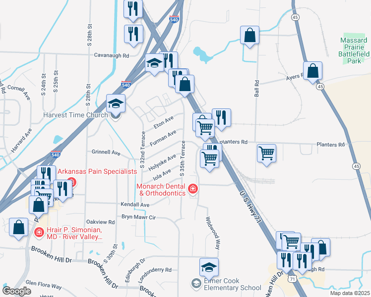 map of restaurants, bars, coffee shops, grocery stores, and more near 8409 South 35th Terrace in Fort Smith