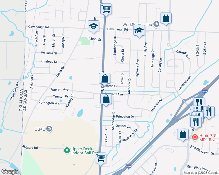 map of restaurants, bars, coffee shops, grocery stores, and more near 1212 Mesa Drive in Fort Smith