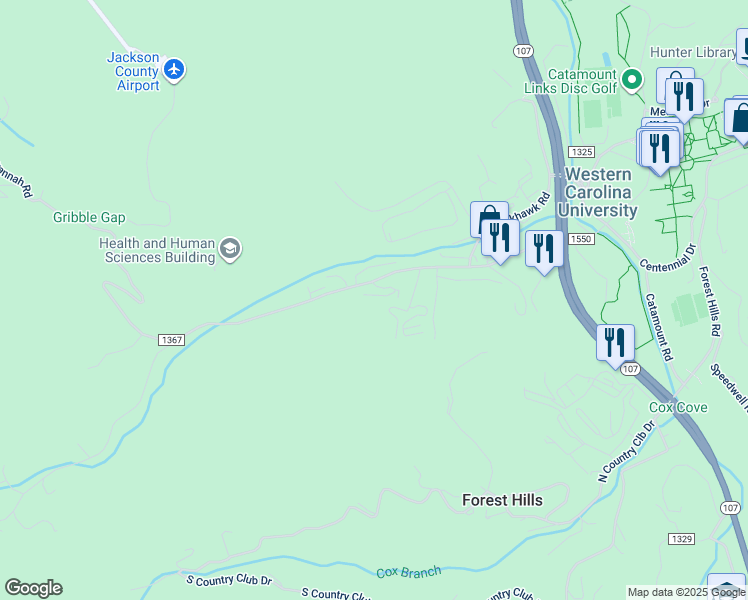 map of restaurants, bars, coffee shops, grocery stores, and more near 1325 Off Sr in Sylva