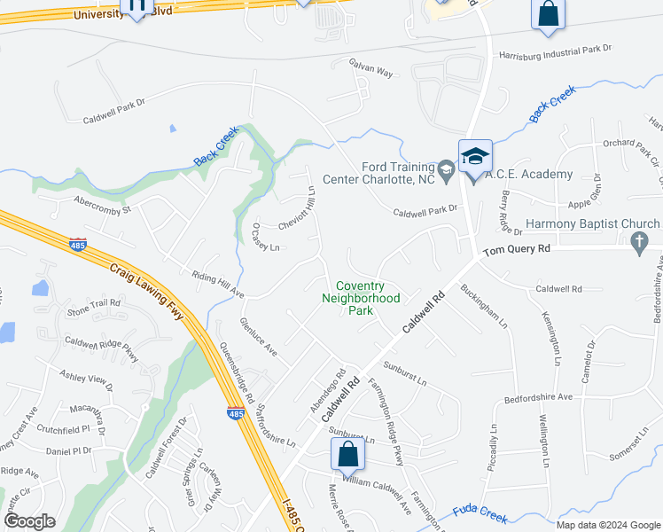 map of restaurants, bars, coffee shops, grocery stores, and more near 6228 Underwood Avenue in Charlotte