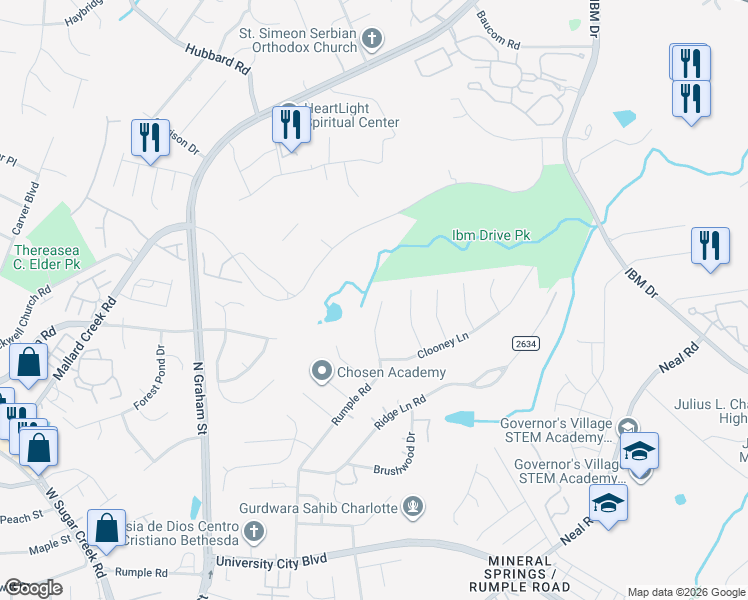 map of restaurants, bars, coffee shops, grocery stores, and more near 7123 Rumple Road in Charlotte