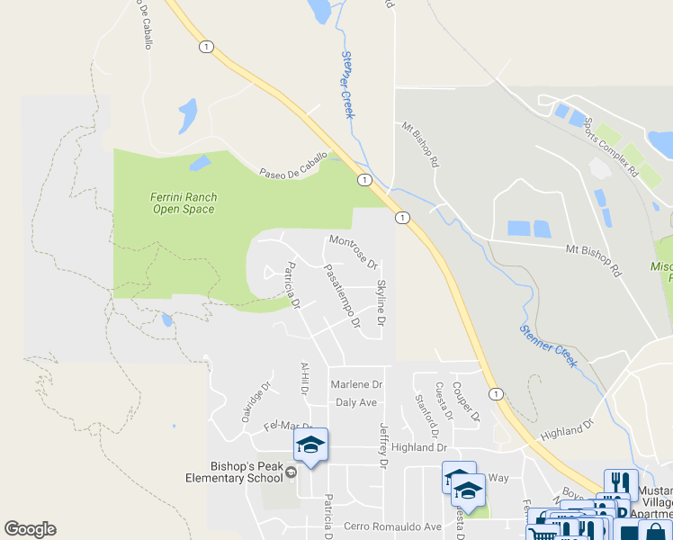 map of restaurants, bars, coffee shops, grocery stores, and more near 311 Twin Ridge Drive in San Luis Obispo
