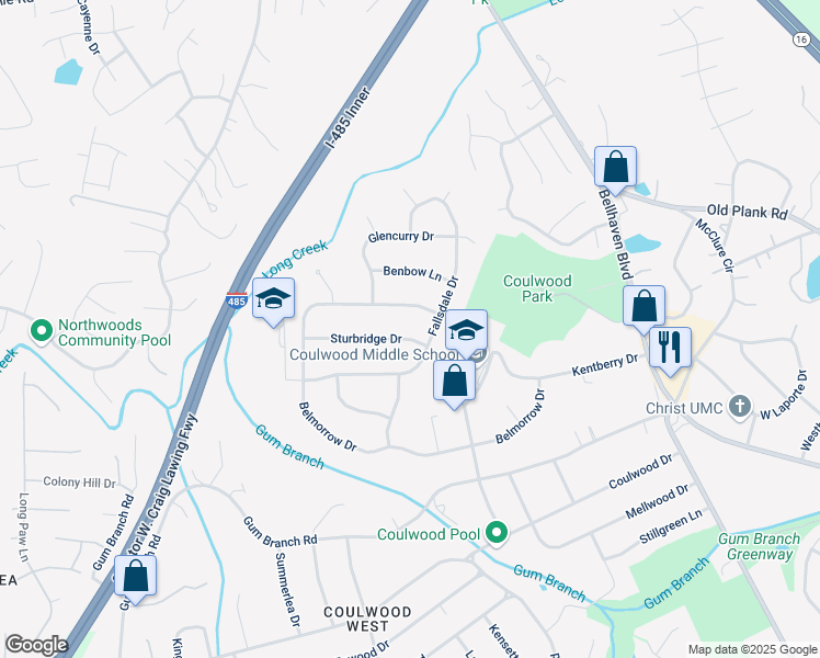 map of restaurants, bars, coffee shops, grocery stores, and more near 1020 Belmorrow Drive in Charlotte