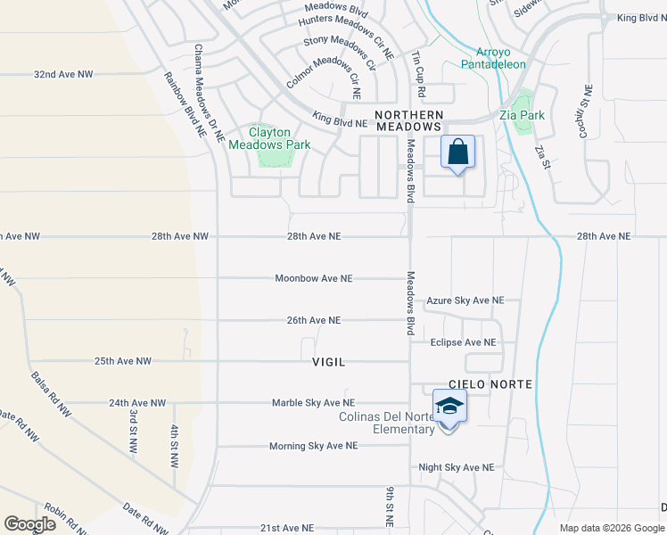 map of restaurants, bars, coffee shops, grocery stores, and more near 771 Moonbow Avenue Northeast in Rio Rancho