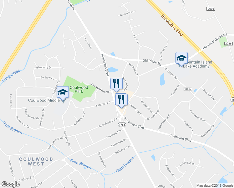 map of restaurants, bars, coffee shops, grocery stores, and more near 8470 Bellhaven Boulevard in Charlotte